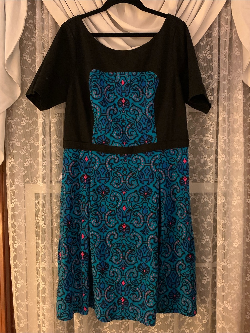 Tracy Reese Black and Blue Patterned Dress